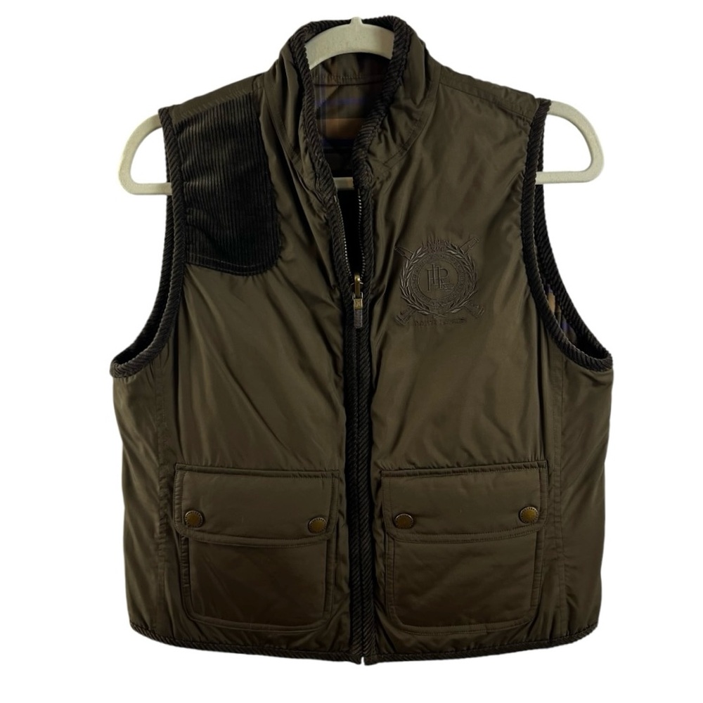 Lauren Ralph Lauren Equestrian Reversible Vest Khaki Brown Plaid Size M